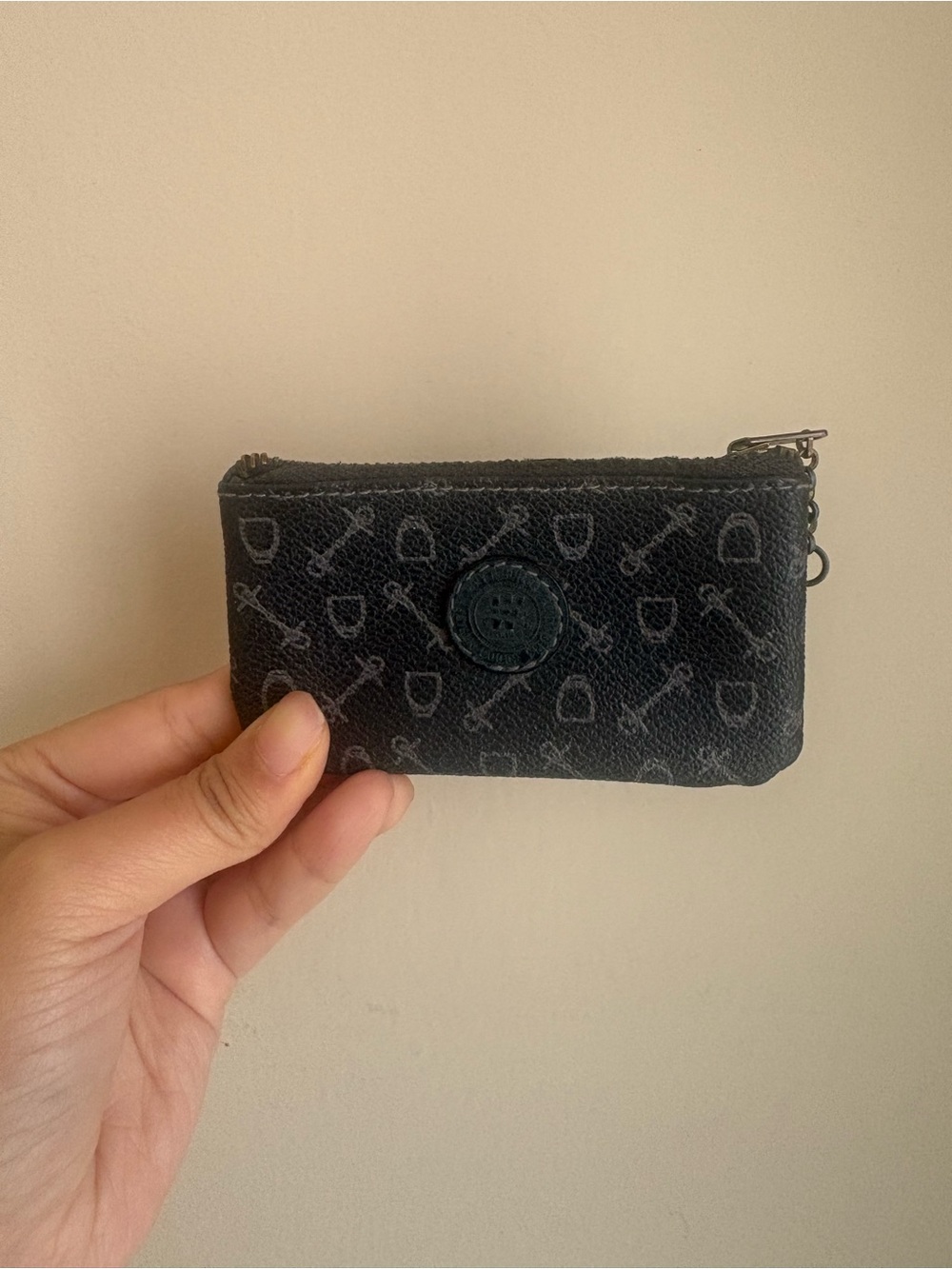 Black Zip Coin Pouch with Key & Lock Motif